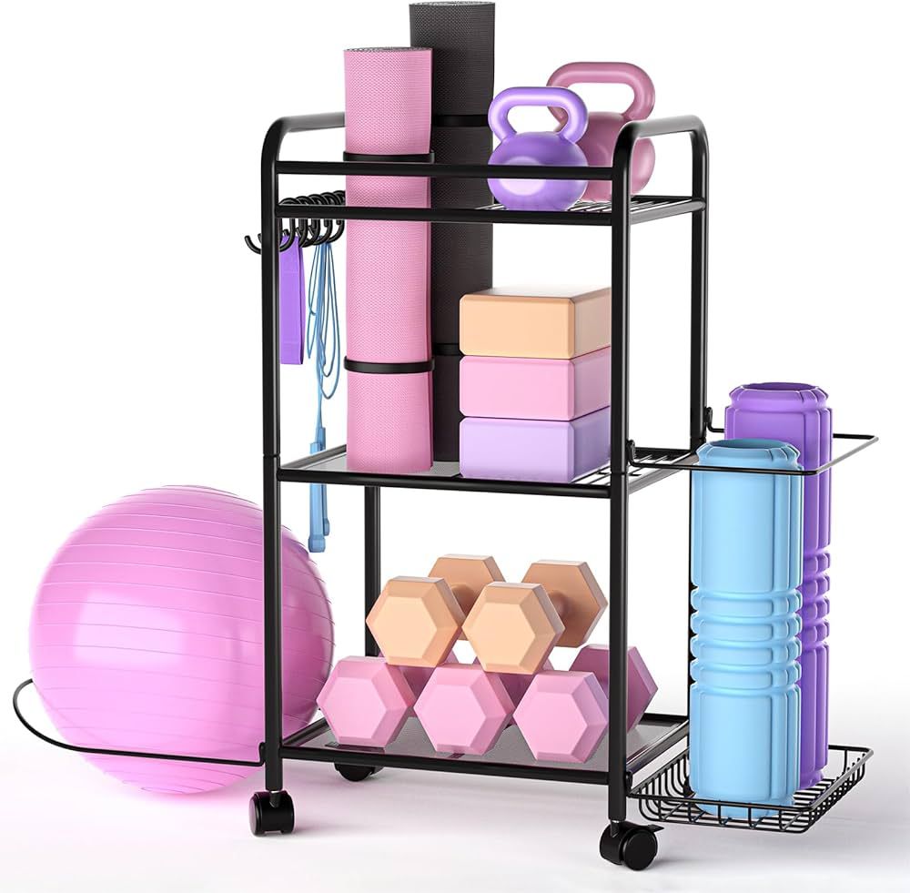Home Gym storage Rack - Gym Equipment Storage Rack for Yoga Mat Yoga Ball Dumbbells Kettlebells F... | Amazon (US)