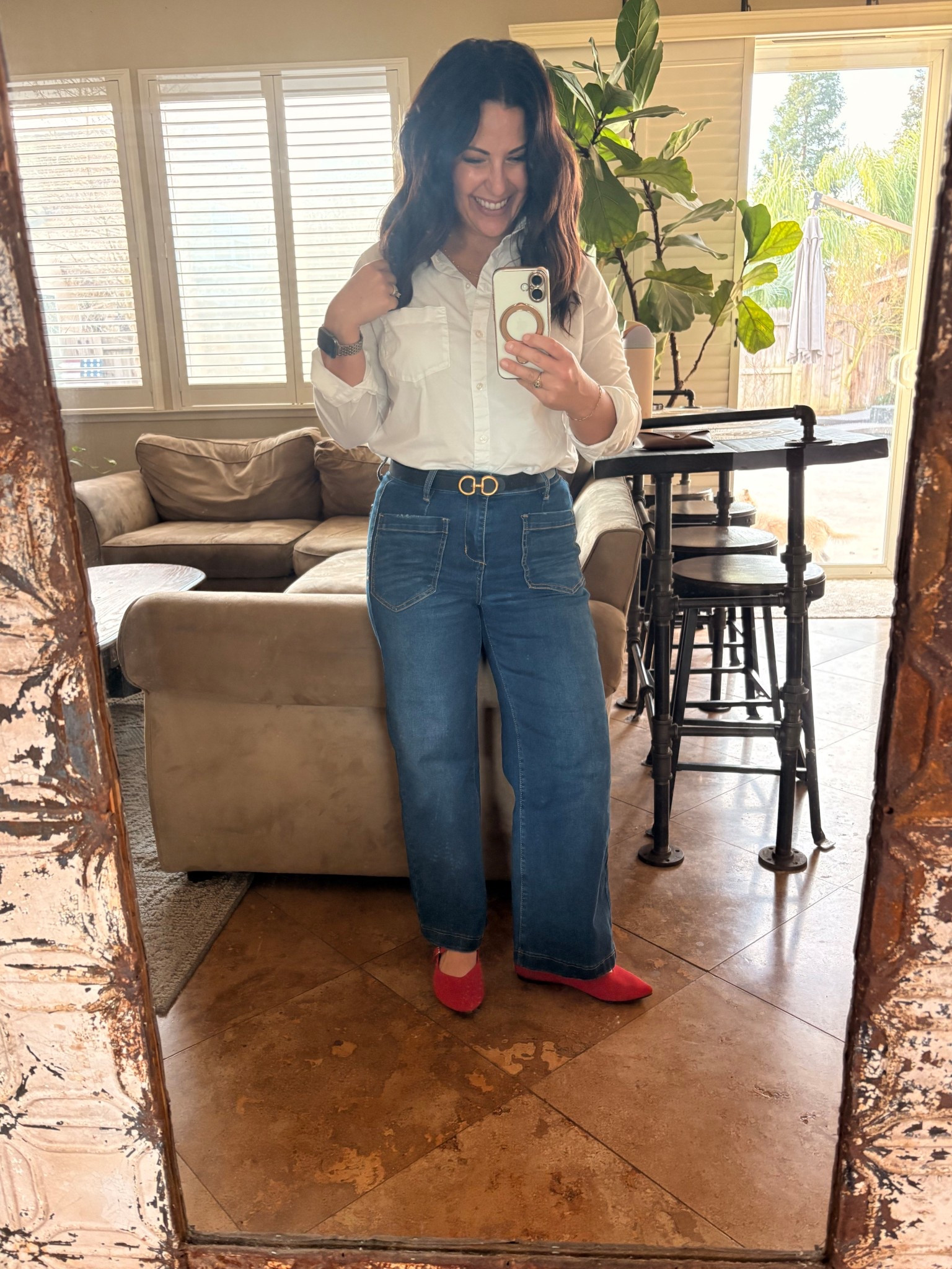 Fun day date wine tasting in classic wardrobe pieces that are comfy cozy, and flattering. Wearing 4 in my pants and small in my button down shirt. These Rothys style flats are so comfy and cute in red. They run tts. 
        

•	Petite
	•	Petite Friendly
	•	Women Over 40
	•	Everyday Style
	•	Casual Style
	•	Classic Style
	•	Comfortable
	•	Real Life Style

#LTKmomlife #LTKPetite #LTKValentine