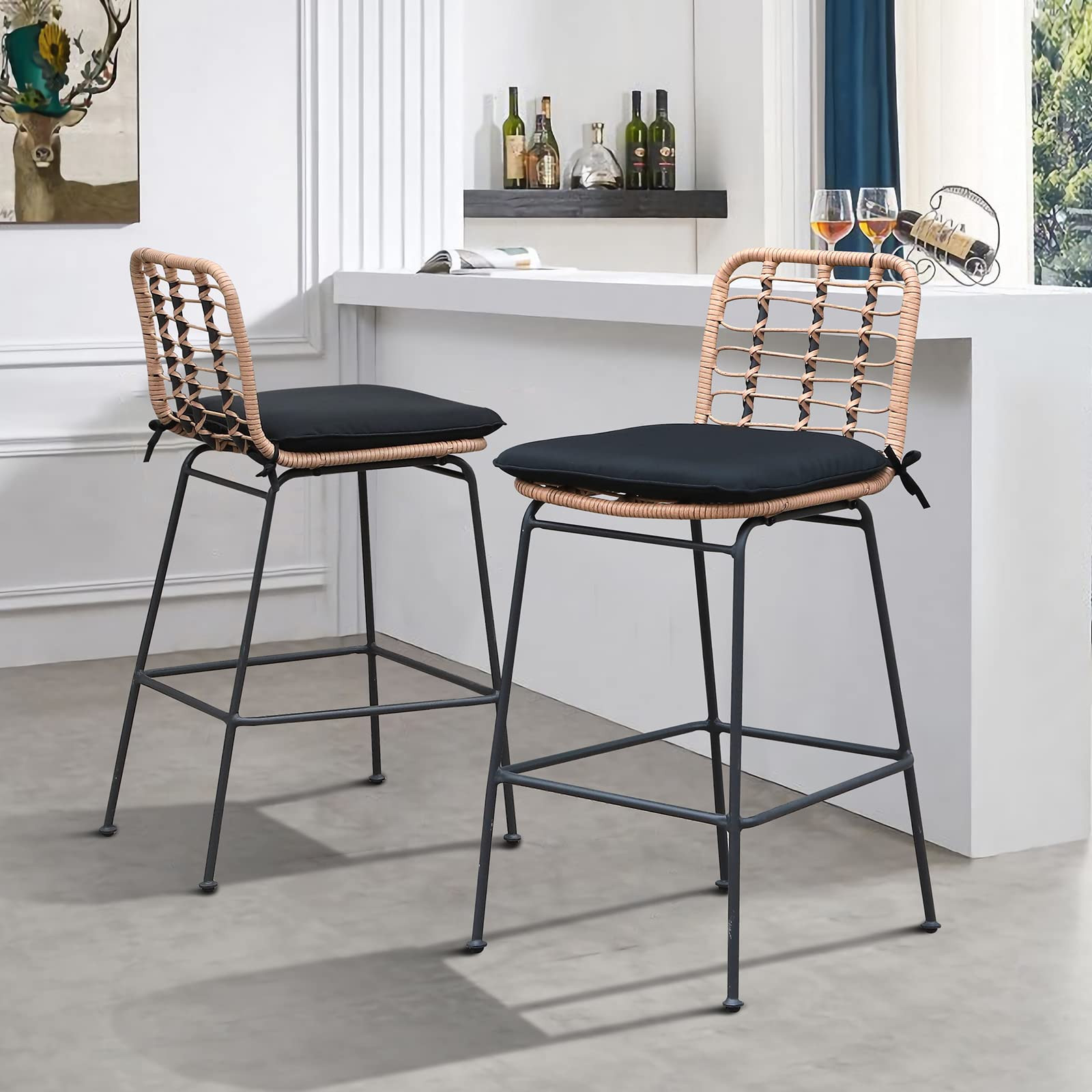 Patiorama Outdoor Bar Stools Set of 2, Patio Counter Height Stools & Bar Chairs w/Footrest, Hand-Wov | Amazon (US)