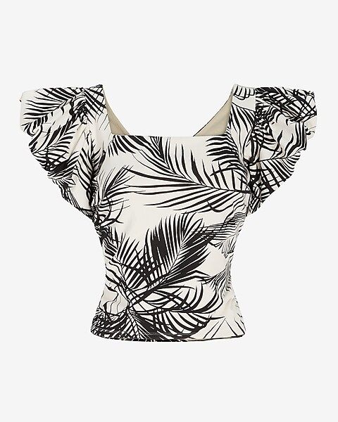 Printed Tie Back Puff Sleeve Top | Express