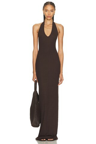 Eterne Halter Maxi Dress in Brown | FWRD 