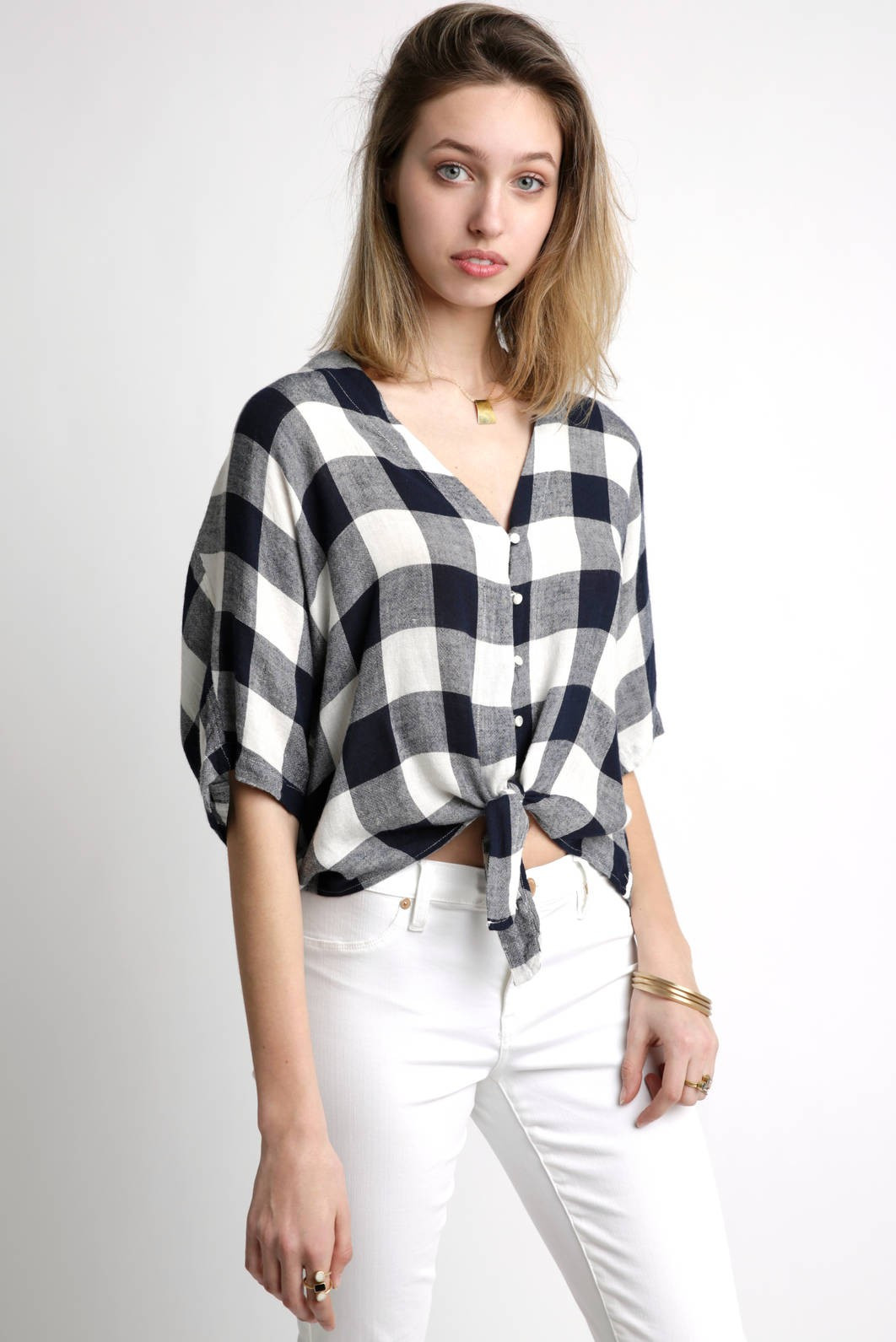 Rails Thea Checker Pattern Tie Front Button Down Shirt | South Moon Under