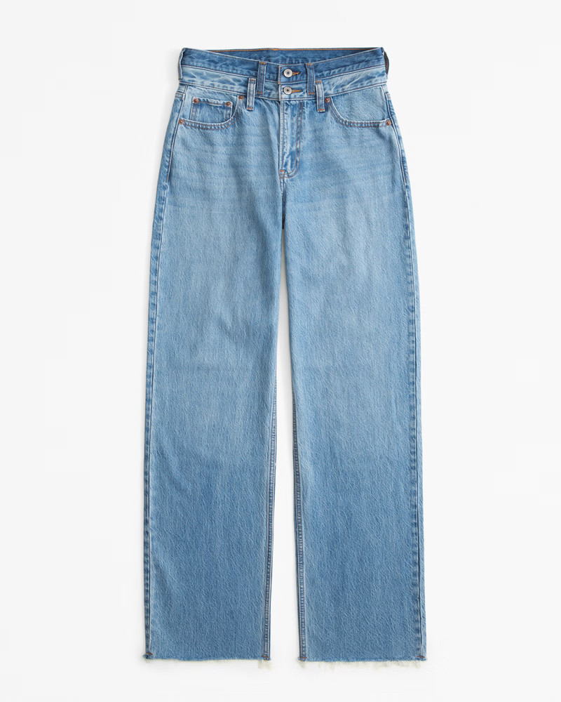 Abercrombie & Fitch Women's High Rise Loose Jean in Medium With Double Waistband - Size 32 SHORT | Abercrombie & Fitch (US)