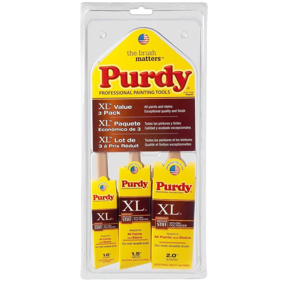 Purdy 1 in. XL Angled, 1-1/2 in. Angled, 2 in. Flat All Paints Brush Set (3-Pack)-140853100 - The Ho | Home Depot