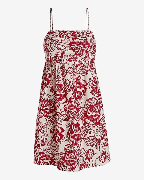 Printed Square Neck Ruched Mini Babydoll Dress | Express
