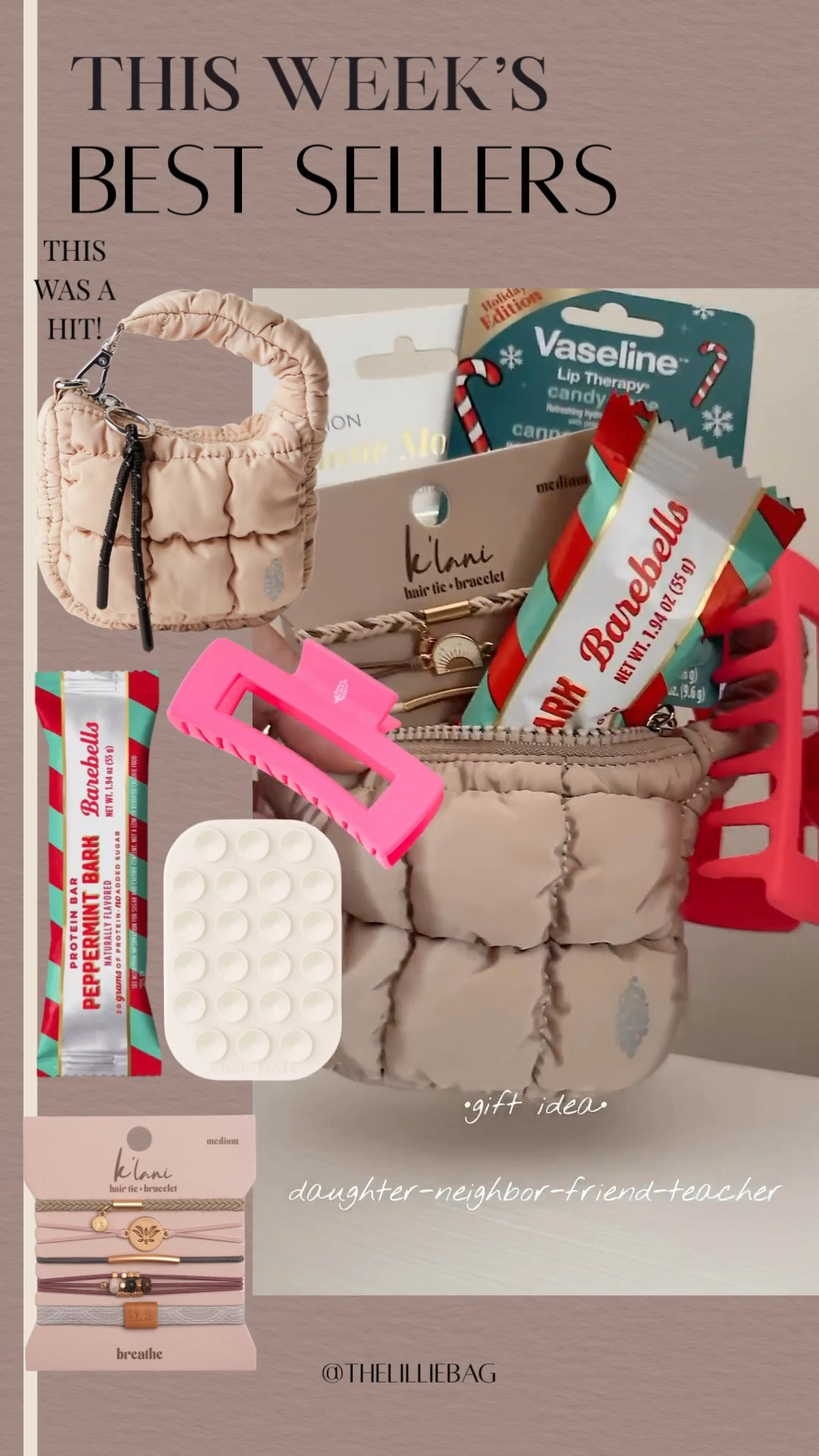 This is a fun one! MINI brrrr bags❄️
These little key chain bags are all the rage! Fill em and make a bunch! A hit for all! Change colors out for more luxe! 🎁
What’s inside:
Bag
Protein bar (we are obsessed with these!)
Claw clip 
Bracelet hair ties 
Case mate phone mount 
Lip gloss (take out of package) 

Change up color way for a more luxe feel! 🎁🍾 add a gift card or whatever you wish! 



#LTKHoliday #LTKFindsUnder50 #LTKGiftGuide