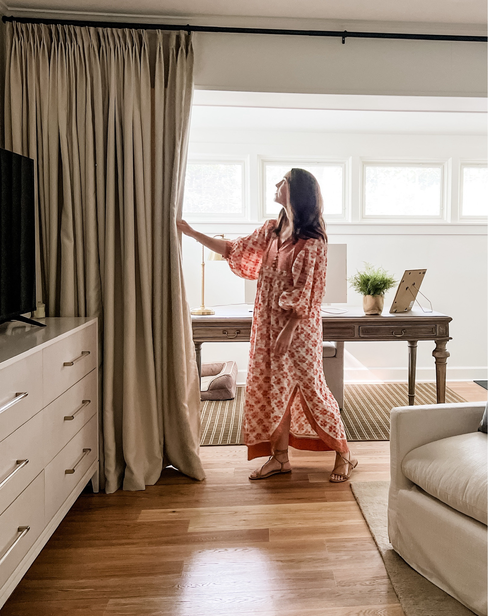 Do you need a fully functioning rod for a large space? This type of rod is great for large spaces. You can use multiple brackets without disrupting the movement of the panels.

I didn’t want to have panels placed across the wall, just one on each side. I also did not want to splurge on a custom rod so this was the best option for me! I was able to purchase two rods and place them end to end for one continuous rod. I wanted to be able to divide this large space to make it more functional and this traverse rod did the job.

Amazon finds, look for less, designer inspired, Amazon sale, Amazon must haves, home decor, interior design, curtains, drapery, neutral home finds, traverse rod, curtain panels, Amazon favorites, Amazon interiors, affordable interiors


#LTKfindsunder100 #LTKhome #LTKVideo