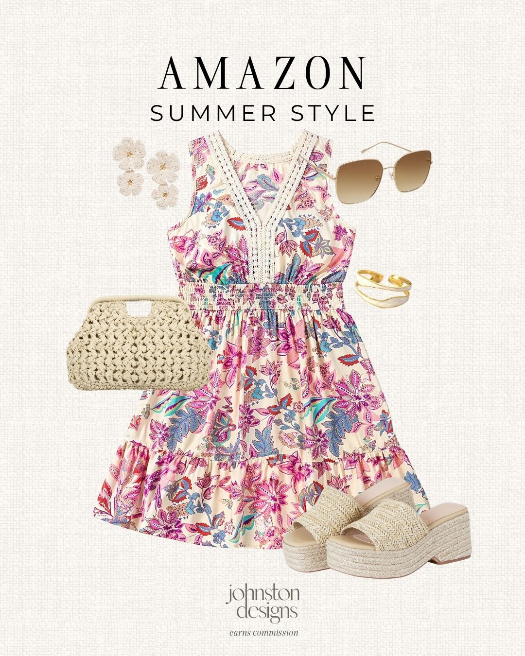 Easy Amazon summer outfit idea with a floral dress, woven bag, platform sandals and pretty accessories. ✨

Amazon style, Amazon fashion, Amazon outfit, Amazon finds, summer outfit, summer style, summer outfit inspo, floral dress, Amazon dress, vacation outfit, resort outfit, platform sandals, woven bag, casual summer outfit, warm weather outfit, beach vacation outfit, affordable fashion 

 #LTKootd #LTKSeasonal