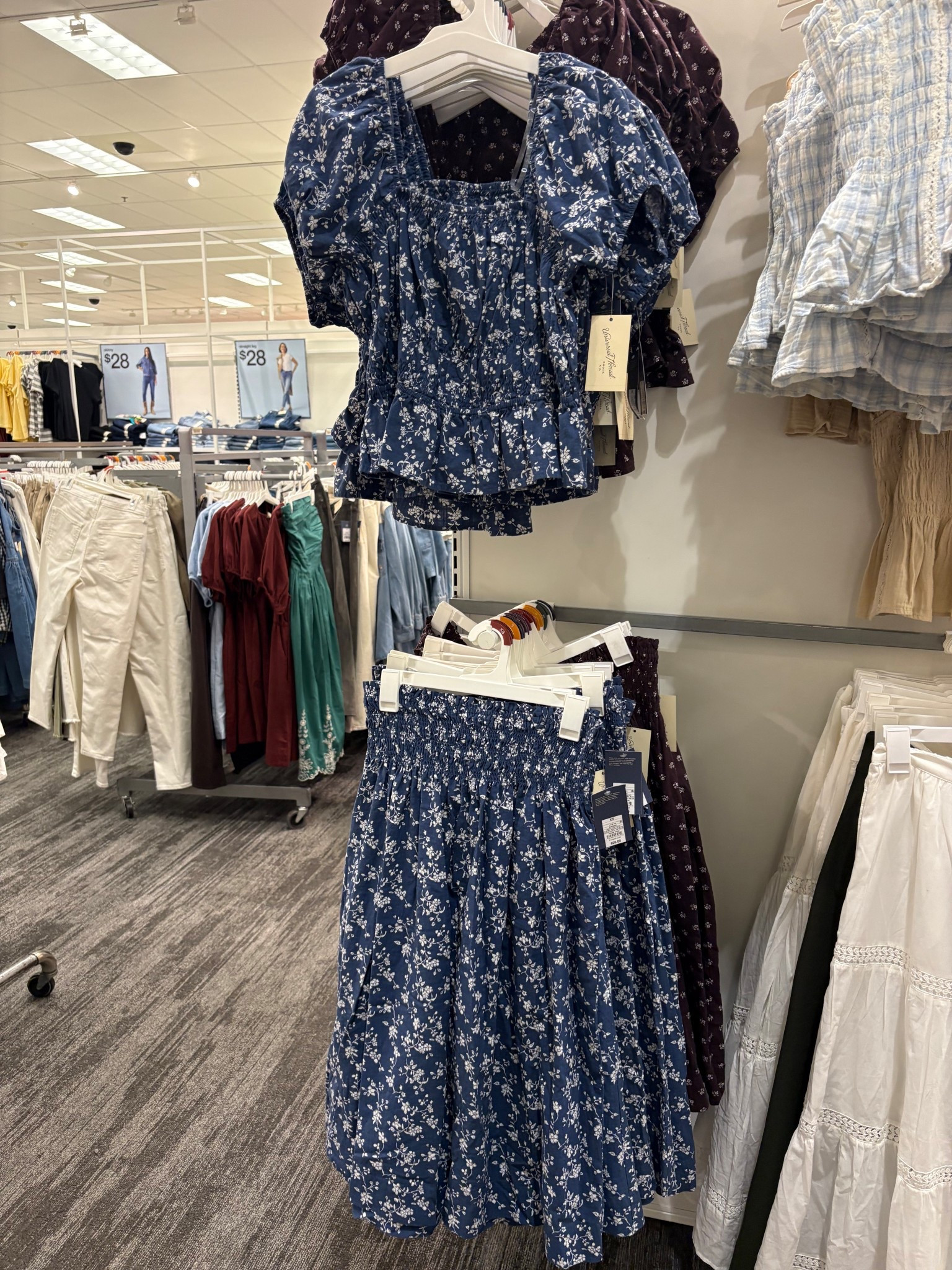 Spotted this ruched floral top and matching skirt and literally darted to grab it. Available in this blue floral or polka dot set. Again, some pieces you can mix and match with other articles of clothing  

#LTKSeasonal #LTKootd
