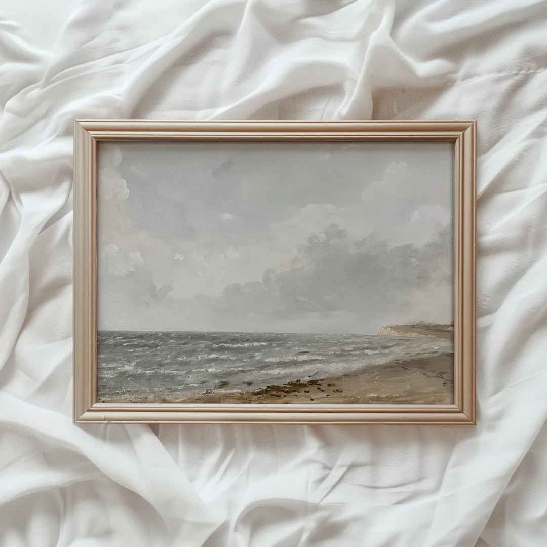 Coastal Beach Art Print | Vintage PRINTABLE Art | Neutral Muted Ocean Seascape Painting | Soft To... | Etsy (US)