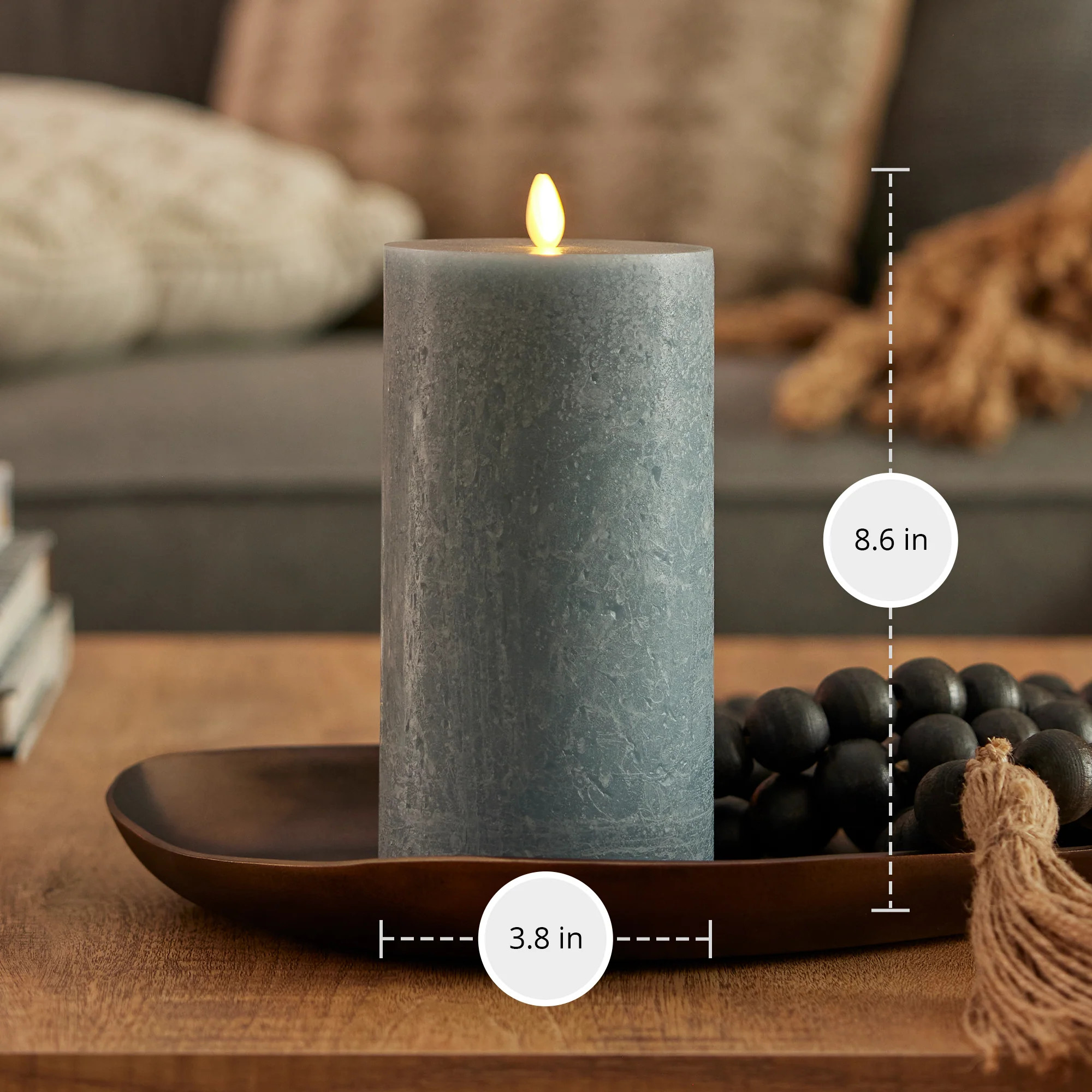 Rechargeable Seaglass Silver Blue Pillar | Luminara