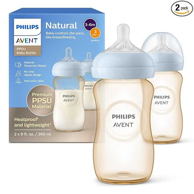 Philips Avent Natural PPSU Baby Bottles, Medium Flow, 9 oz, BPA-Free | Baby-Controlled Flow, No-D... | Amazon (US)