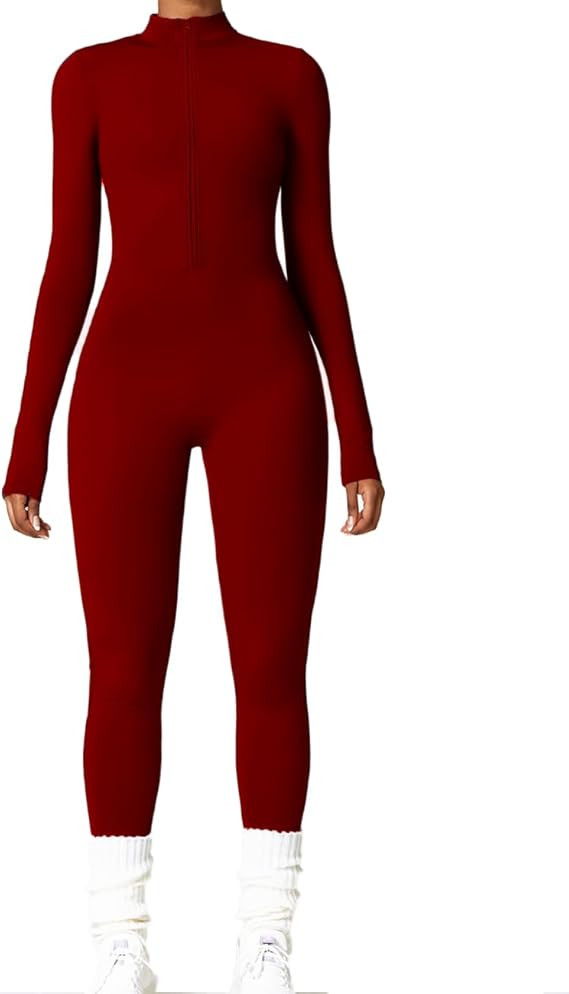 AEEZO Womens Long Sleeve Workout Jumpsuit Zip Up Yoga Rompers Sexy Tummy Control One Piece Bodyco... | Amazon (US)