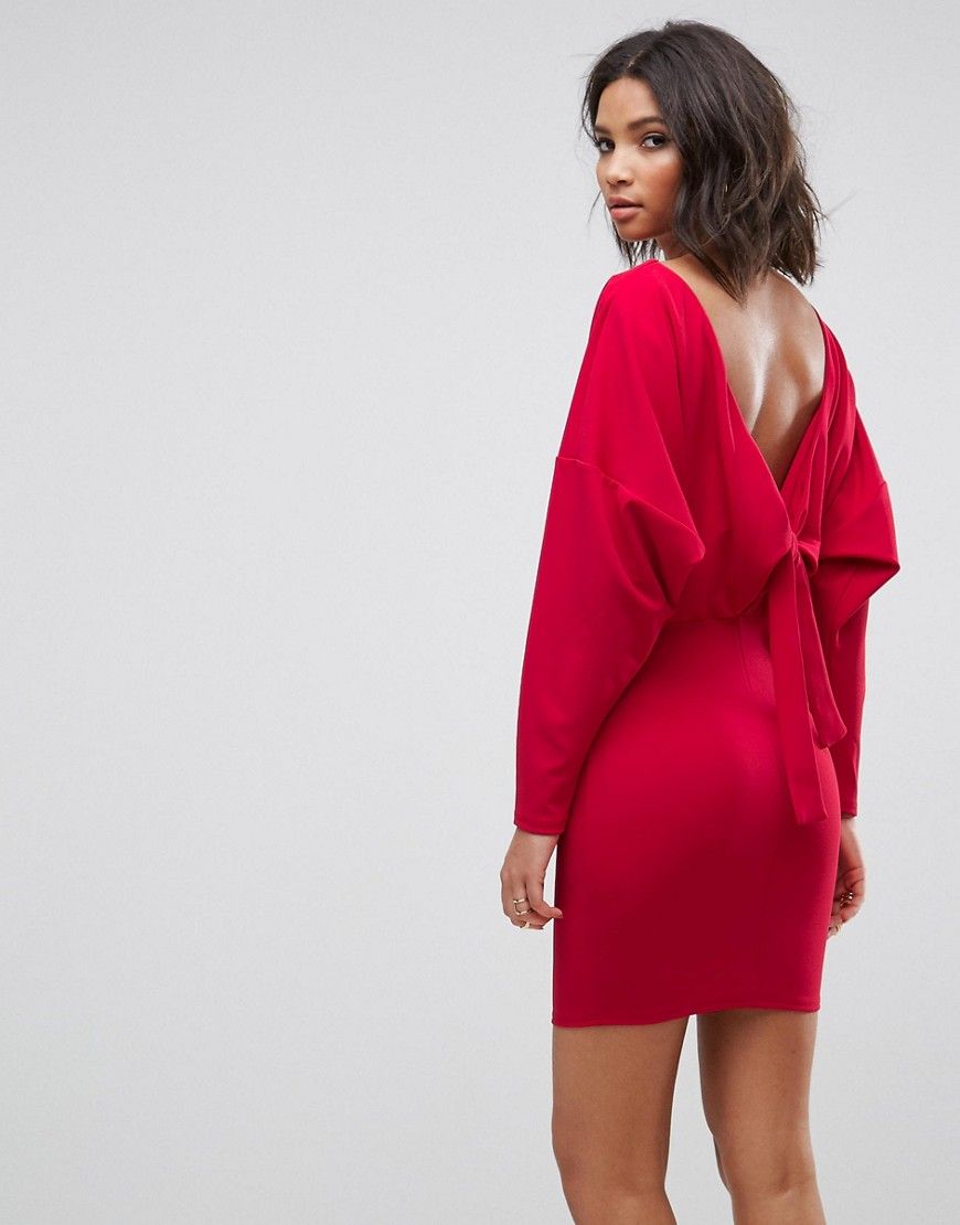 ASOS Knot Back Batwing Mini Dress - Red | ASOS US
