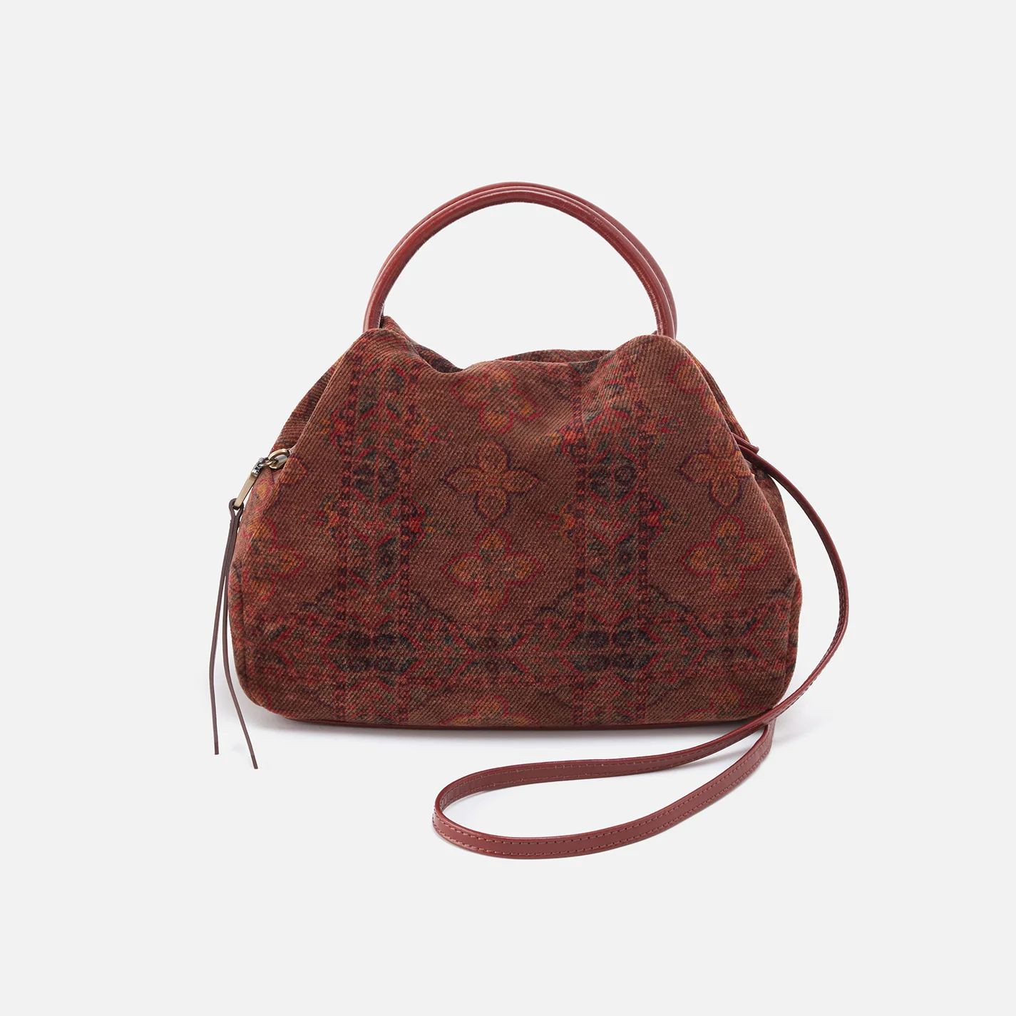 Darling Small Satchel in Tapestry Fabric With Leather Trim - Feather Tapestry | HOBO Bags