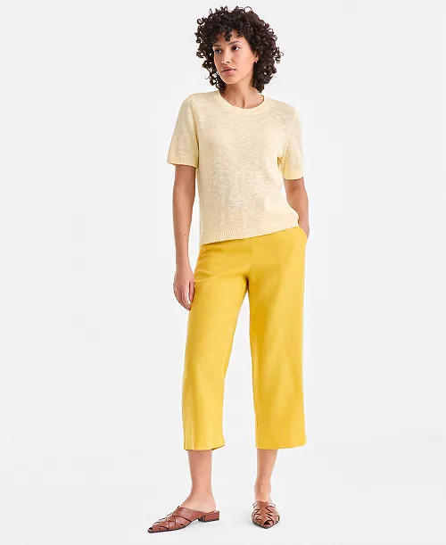 Women's 100% Linen Solid Cropped Pull-On Pants | Macy's