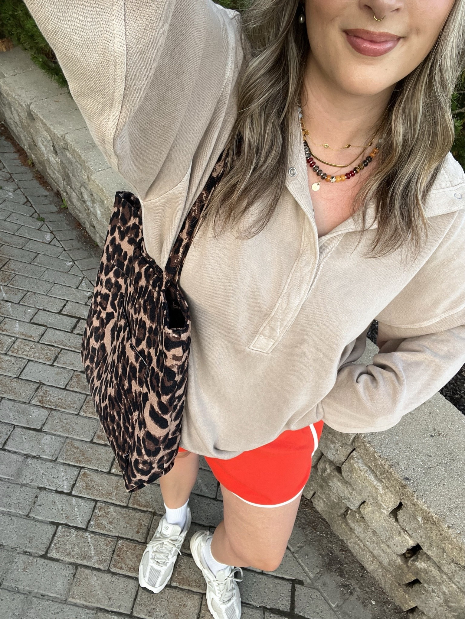 Fall transition walk outfit! Wearing L in both the quarter snap sweatshirt and track shorts. Also linked the new zip version of my sweatshirt! I’m a 9.5-10 shoe and wear a 9 in the new balance sneakers - so comfy for walking!

#LTKfall #LTKsale #LTKmidsize
