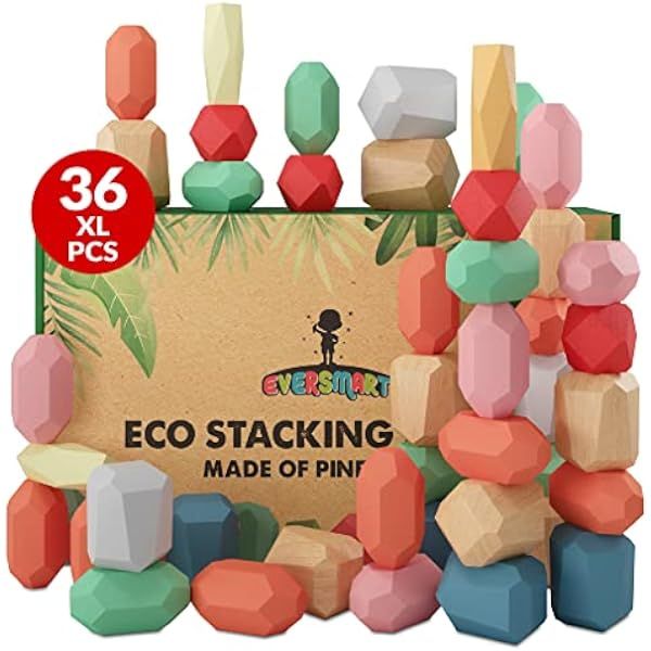 BUNMO Wooden Stacking Rocks 40pcs | Montessori Toys for 1 + Year Old | Stimulating Creative & Ima... | Amazon (US)