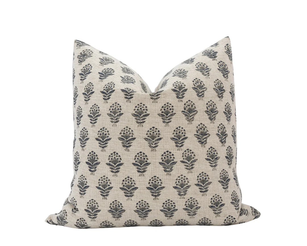 CARTER  Dark Grey Floral Pillow Cover Gray Block Print - Etsy | Etsy (US)