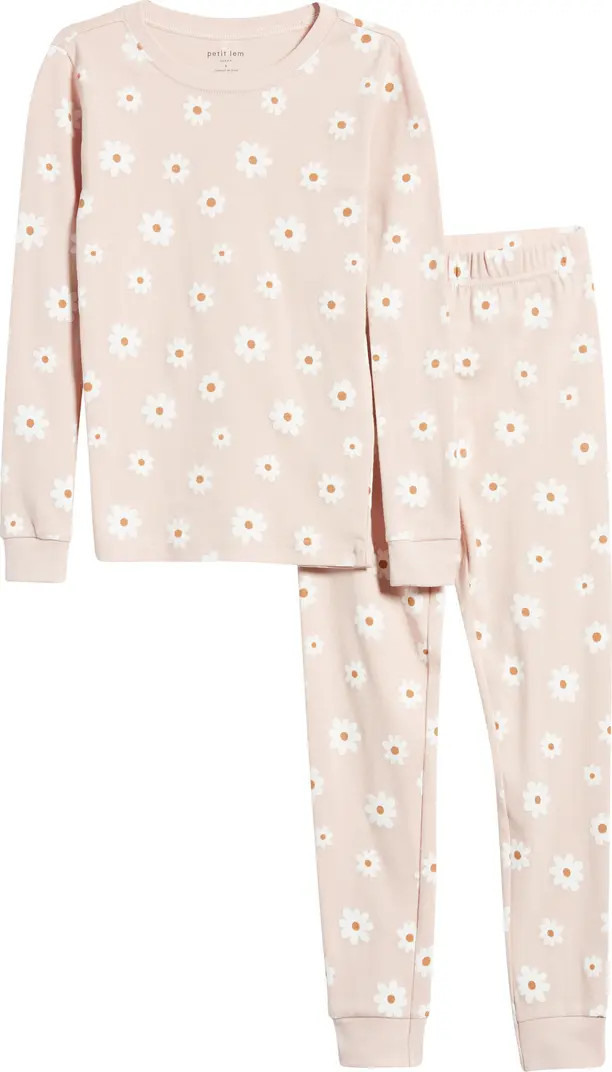 Kids' Glow in the Dark Daisy Print Fitted Organic Cotton Two-Piece Pajamas | Nordstrom