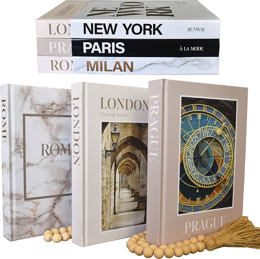 Amazon.com : Decorative Books with Blank Pages, Removable Dust Covers, Wooden Bead Garland and Tw... | Amazon (US)