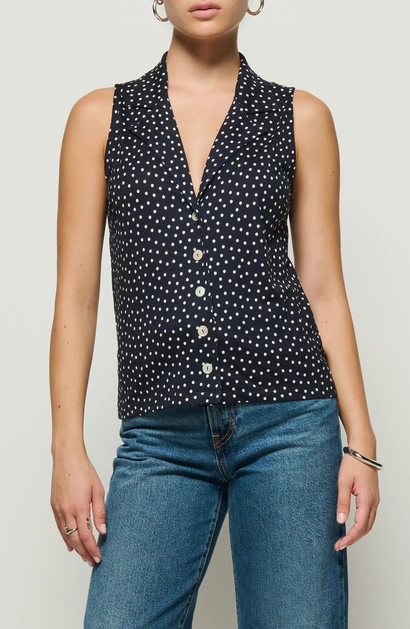 Caia Havana Polka Dot Pima Cotton Blend Button-Up Top | Nordstrom