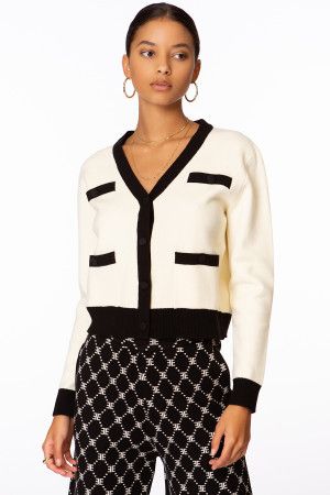 Contrast Cardigan- Black / Cream | EllandEmm