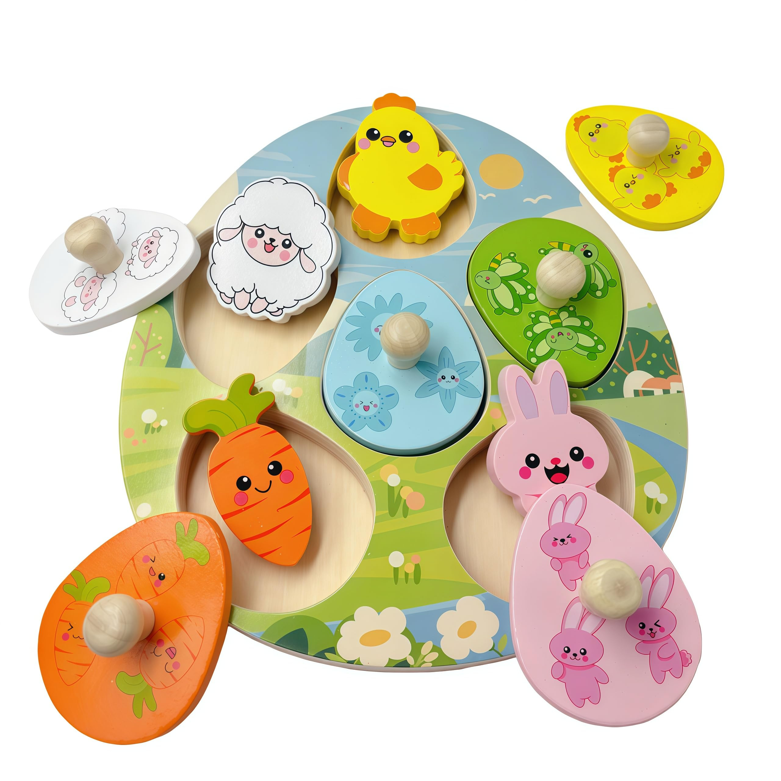 Easter Wooden Peg Puzzles Montessori Educational Toys for Toddlers 1-3 Years, Easter Basket Stuff... | Amazon (US)