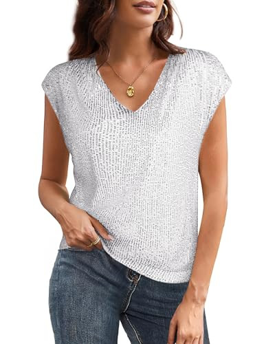 GRACE KARIN White Sequin Tops for Women Cocktail Party Tops for Women XL | Amazon (US)