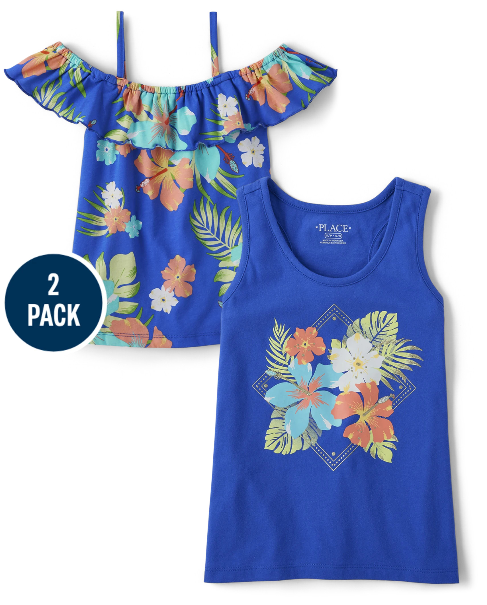 Girls Tropical Off Shoulder Top 2-Pack - cool cobalt | The Children's Place