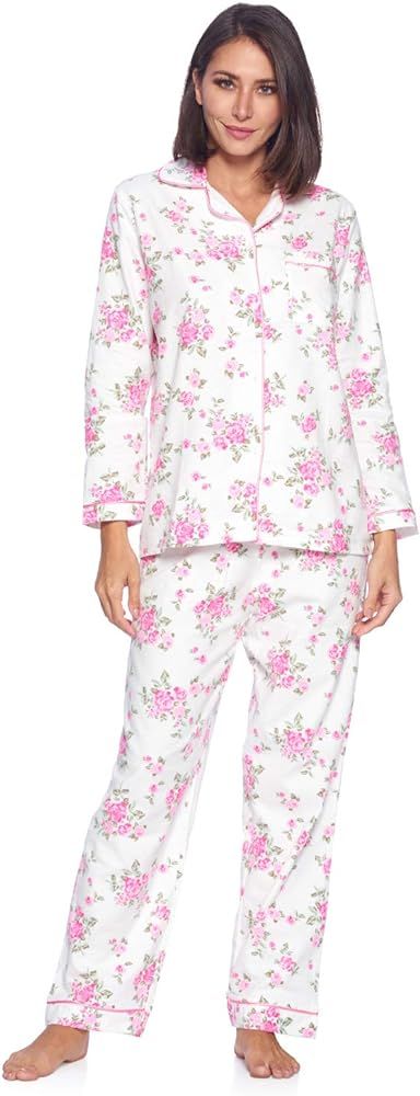 Casual Nights Women's Flannel Long Sleeve PJ's Button Down Sleepwear Pajama Set | Amazon (US)