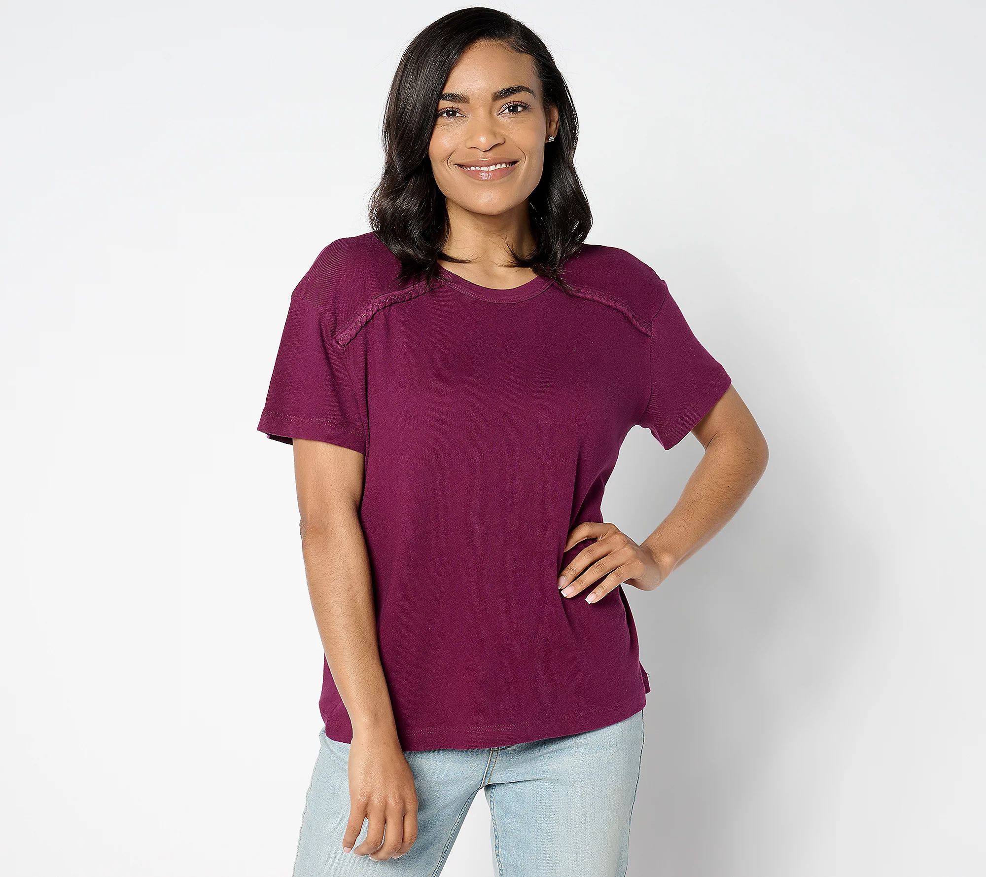 Peace Love World Boheme Braided Crew Neck Tee Shirt | QVC