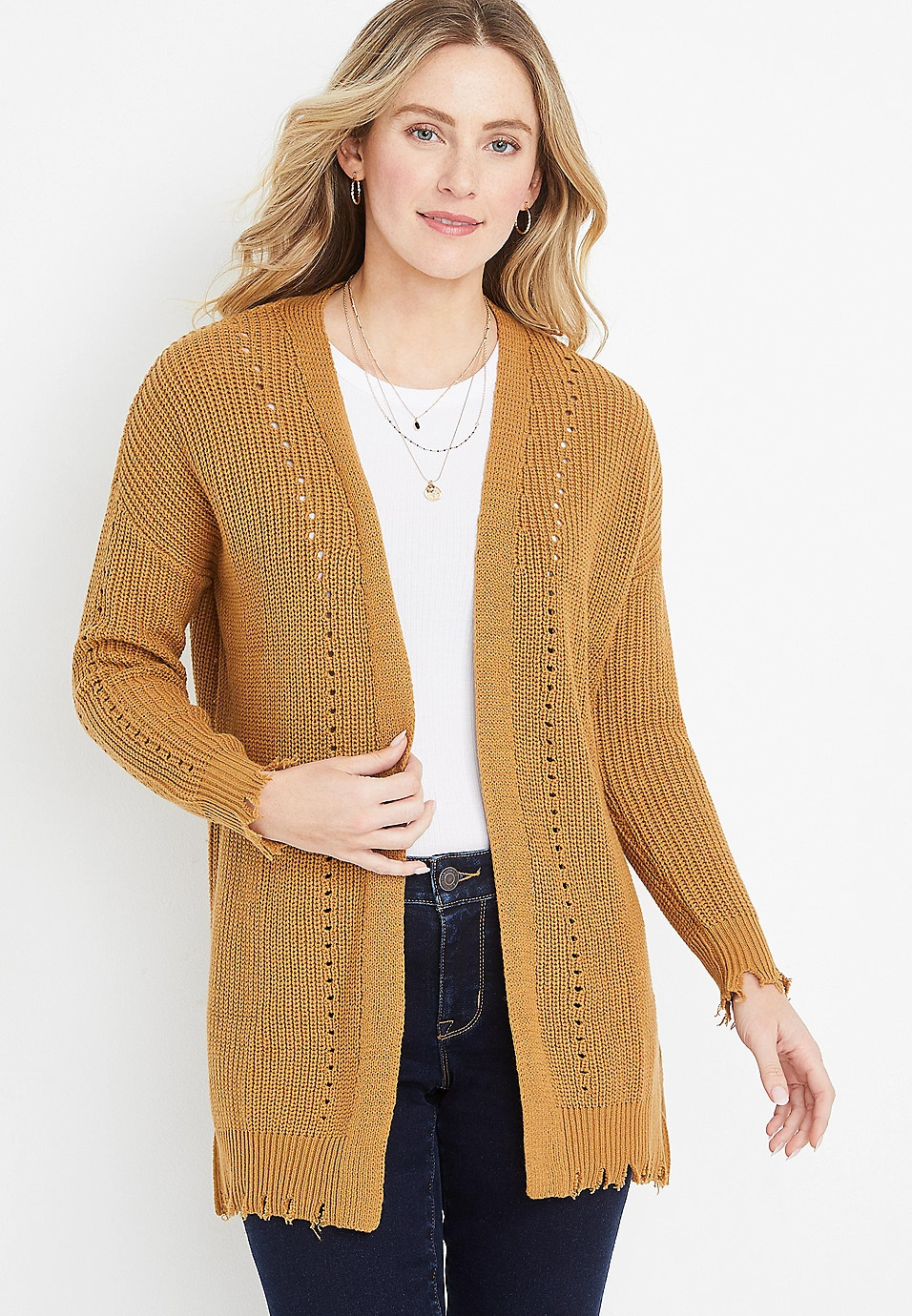 Solid Destructed Hem Cardigan | Maurices