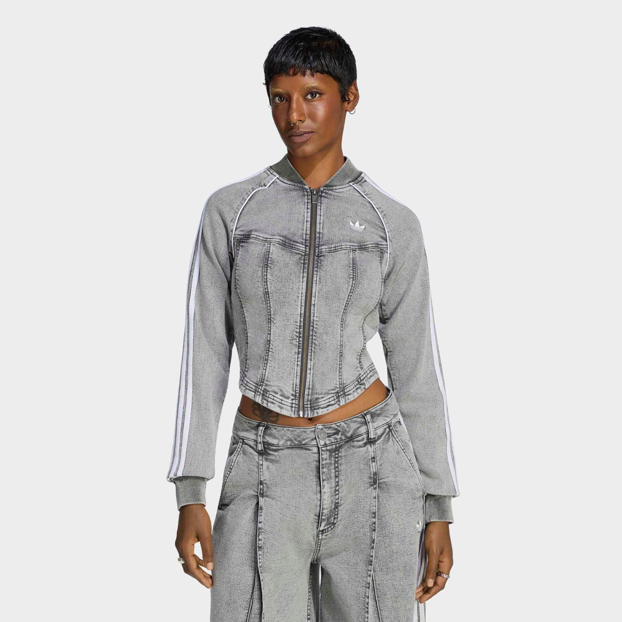 adidas Originals Women's Superstar Denim Corset Track Top, Medium, Washed Grey Denim | DICK'S Sporting Goods