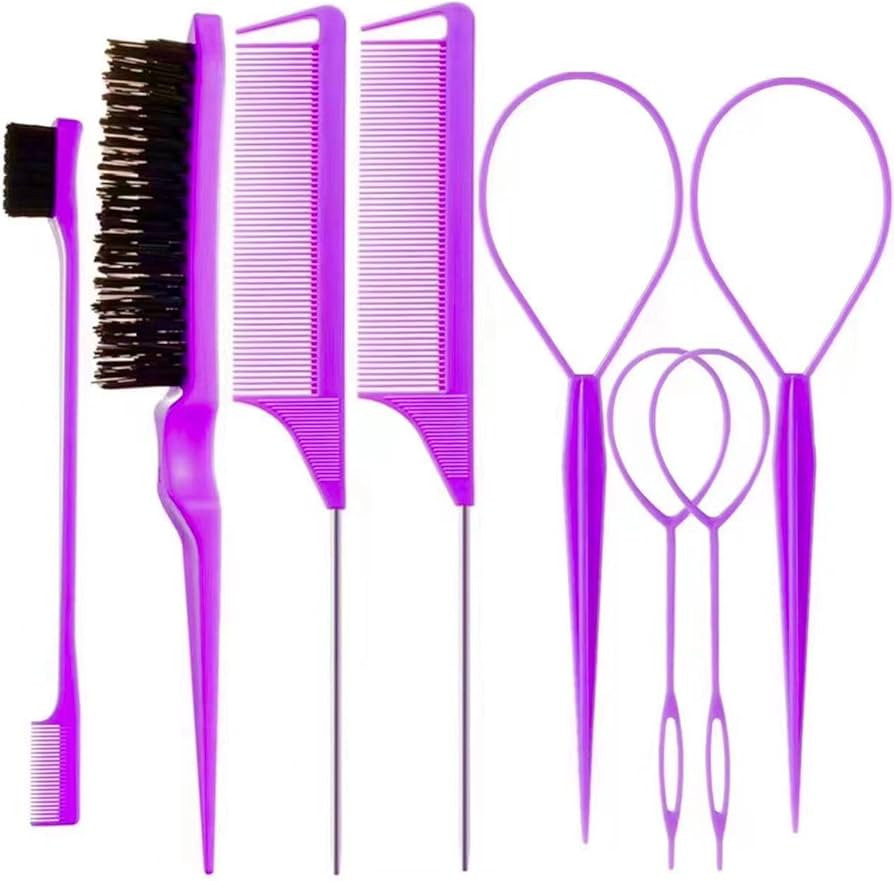 ZVOREL 8Pcs Hair Brushes Set with 4Pcs Topsy Hair Tail Tools 1Pcs Bristle Teasing Hair Brush 1Pcs... | Amazon (US)