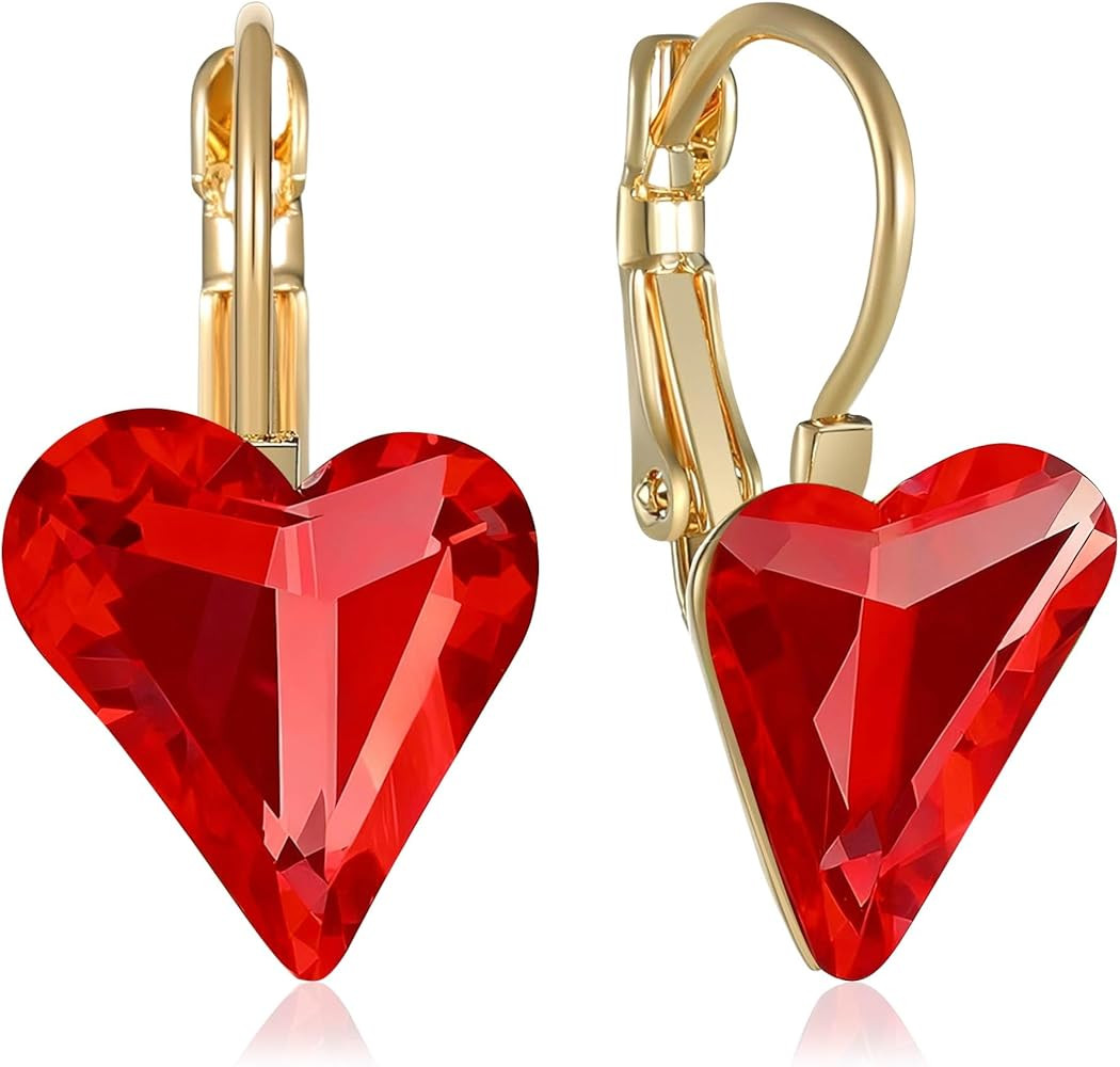Trendy Austrian Crystal Heart Drop Leverback Earrings for Women 14K Rose Gold Plated Hypoallergen... | Amazon (US)