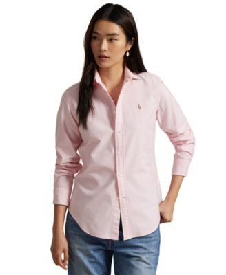 Polo Ralph Lauren Women's Slim-Fit Striped Oxford Shirt - Bath Pink | Macy's