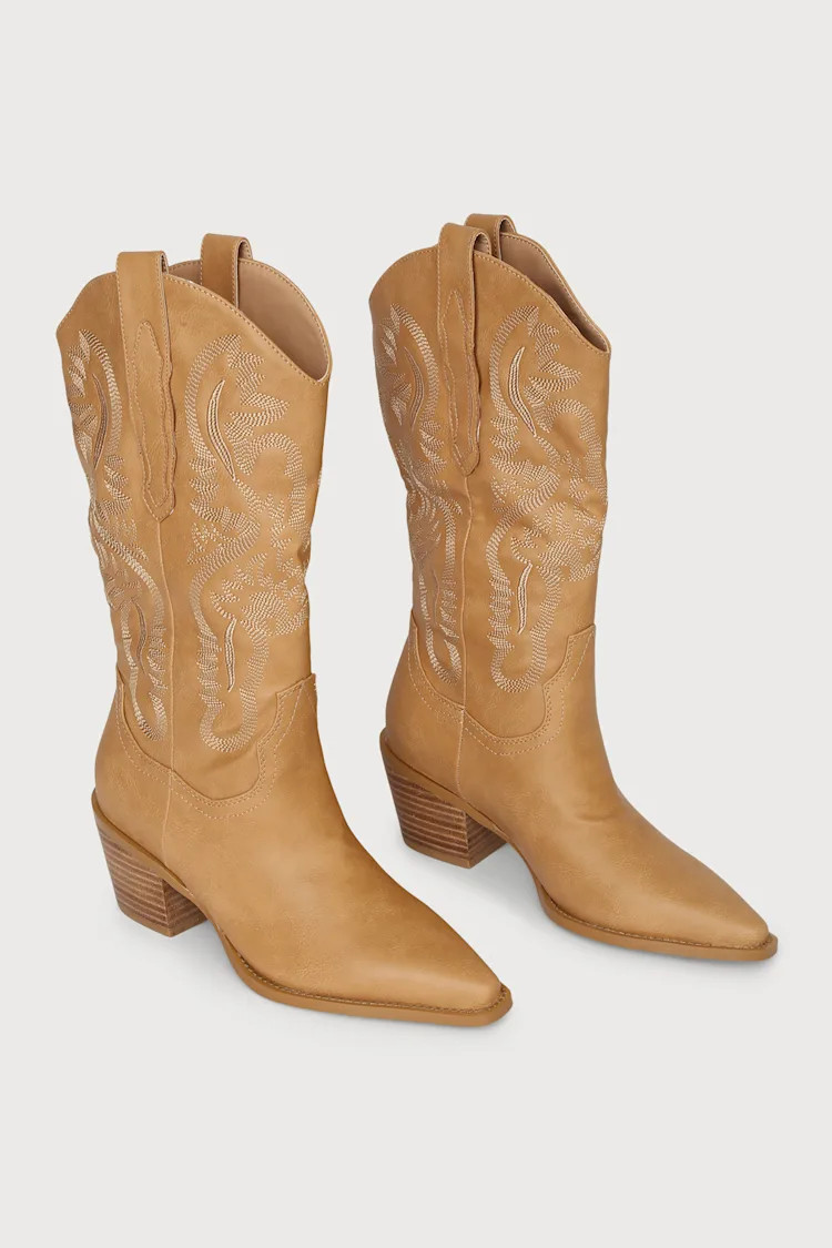 Danilo Camel Casual Pointed-Toe Slip-On Cowboy Boots | Lulus (US)