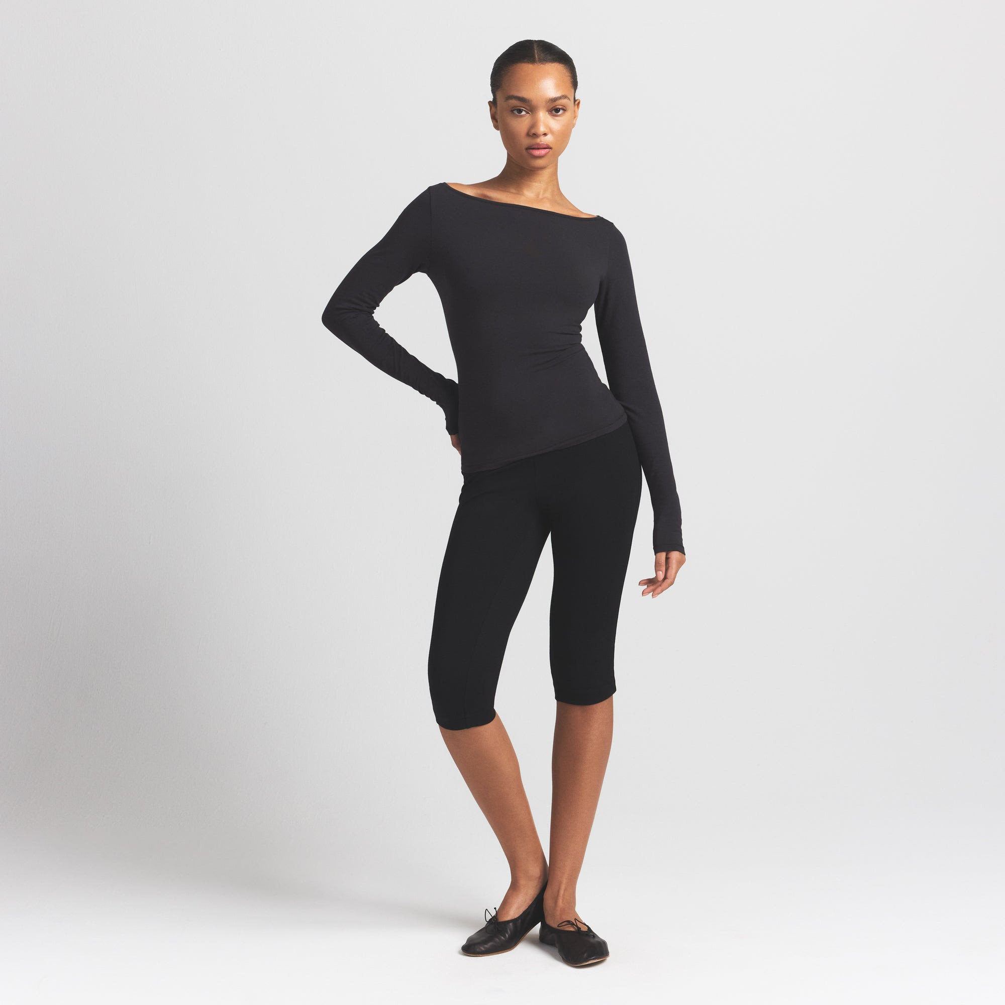SKIMS Long Sleeve Boatneck Top | Black | XL | Cotton Jersey | SKIMS (US)