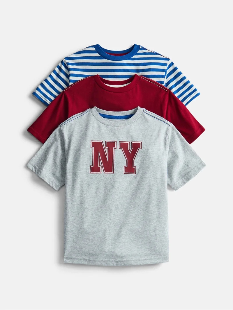 Wonder Nation Little Boys' Crewneck Tee with Short Sleeves, 3-Pack, Sizes 4-10 | Walmart (US)