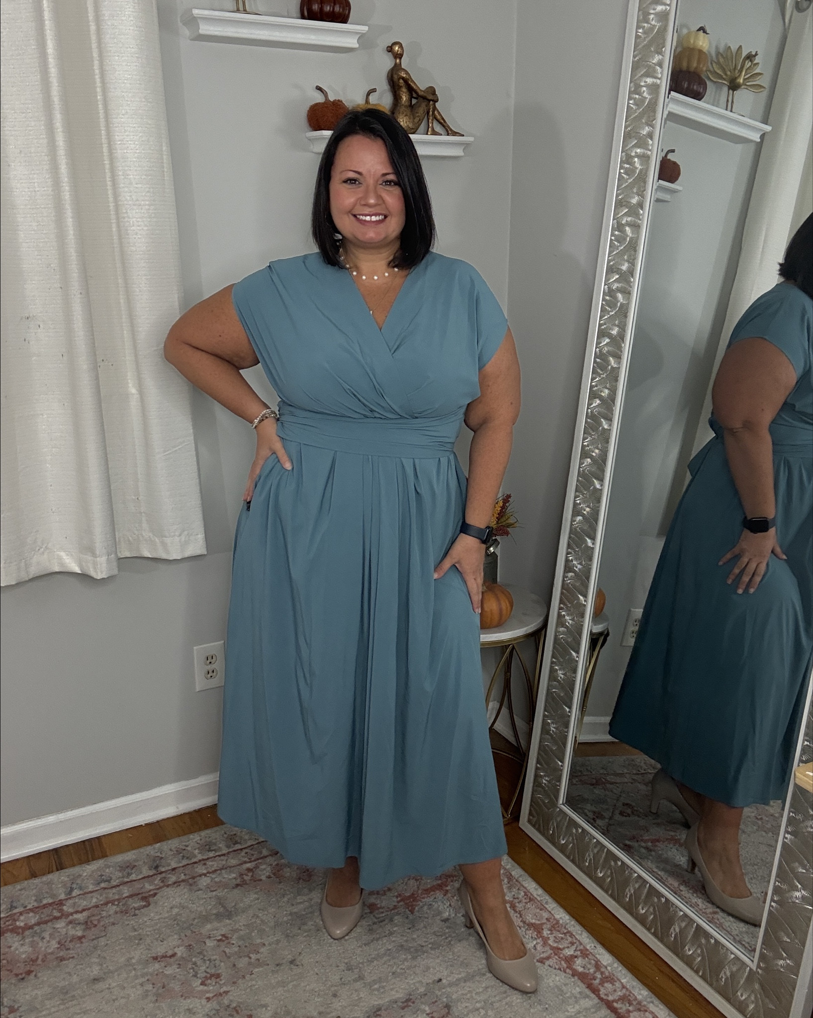 This dress from @halara is super soft and light weight. Plus the attached belt allows you to really accentuate your curves. 
Perfect for work or a special occasion. 
.
I’m wearing a size 1x

#LTKPlusSize #LTKWorkwear #LTKMidsize