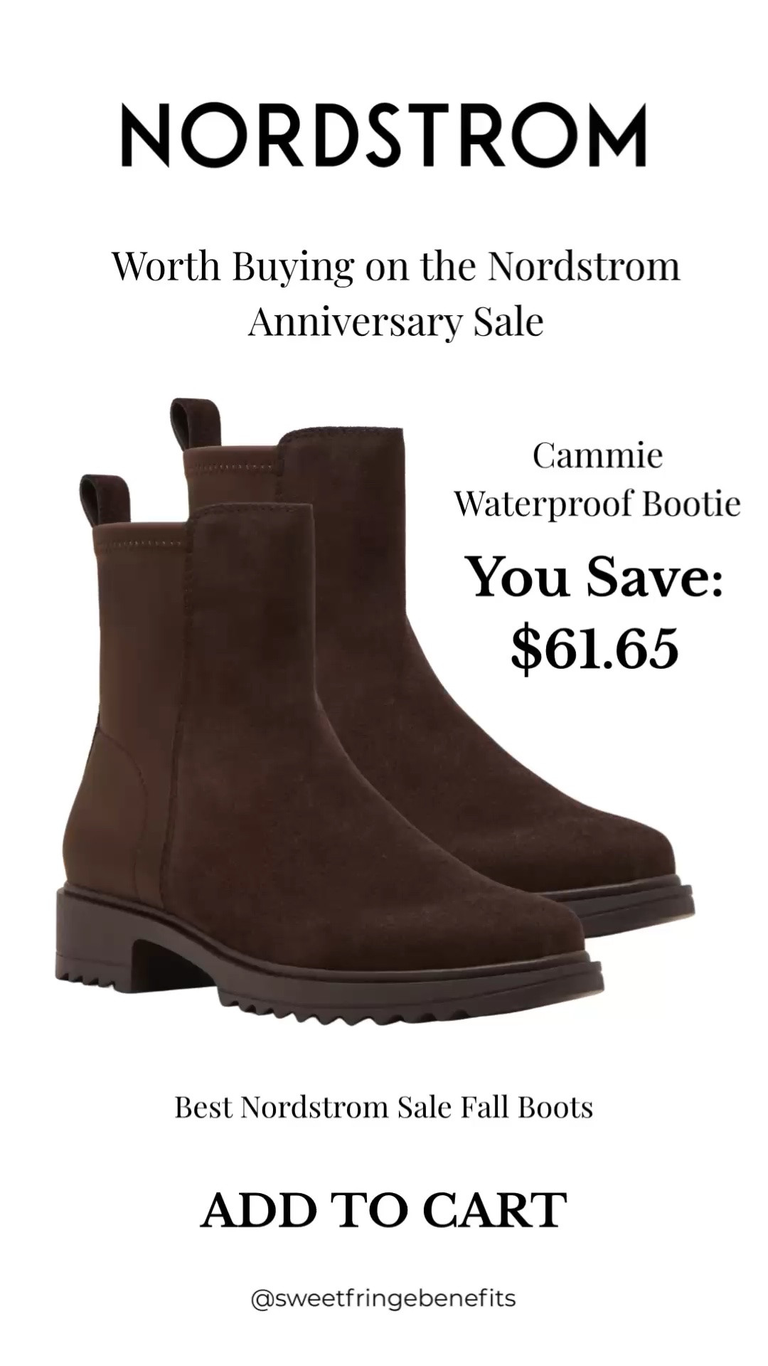 These waterproof suede booties are one of the best buys from the Nordstrom Anniversary Sale. The rich brown color goes with everything this fall, the lug sole adds comfort and traction, and they're $61.65 off for a limited time.

💡 LTK MADE EASY
❤️ Heart = Support my posts!
🔖 Save = Get sale & restock alerts
📋 Lists = Keep favorites organized
📲 Share = Send lists and products to a friend. Hello, Christmas List!
💬 Comment = Ask me anything about what I'm wearing.:-)

#LTKOver40 #LTKTravel #LTKSaleAlert