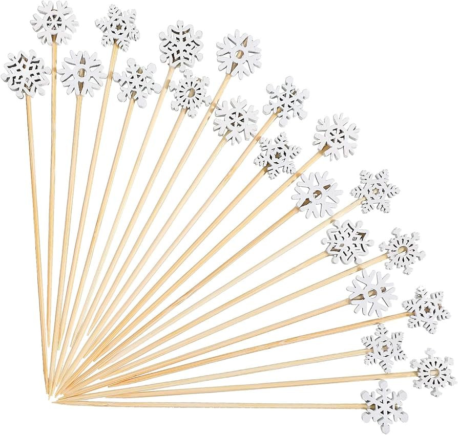 Christmas Snowflake Cocktail Picks Handmade Assorted Fruits Bamboo Toothpicks Xmas Snowflake Cake... | Amazon (US)