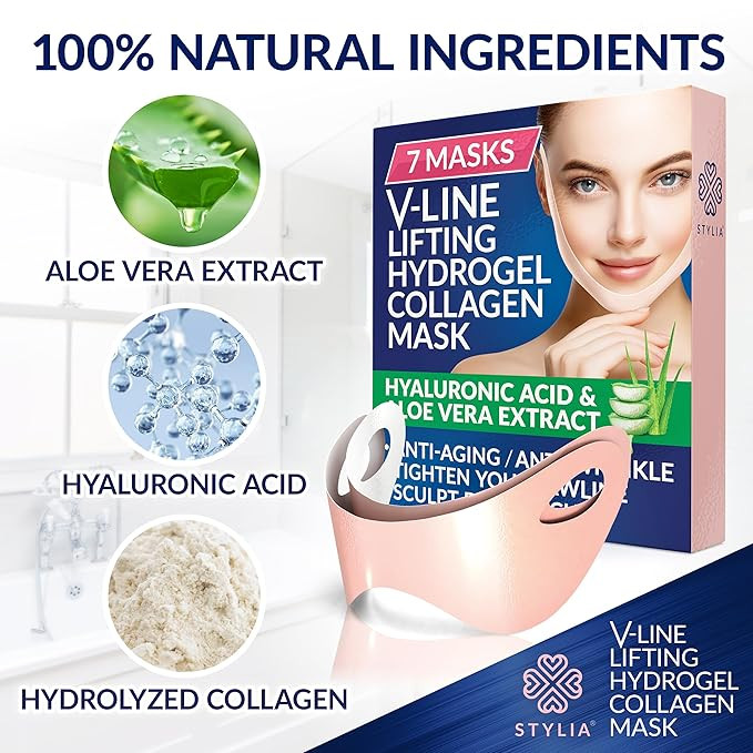 7 Piece Double Chin Tightener - V Line Face Toning Belts - Shaping Hydrogel Collagen Face Mask wi... | Amazon (US)