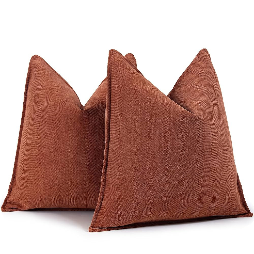 ZWJD Rust Throw Pillow Covers 20x20 Set of 2 Chenille Fall Pillow Covers with Elegant Design Soft... | Amazon (US)