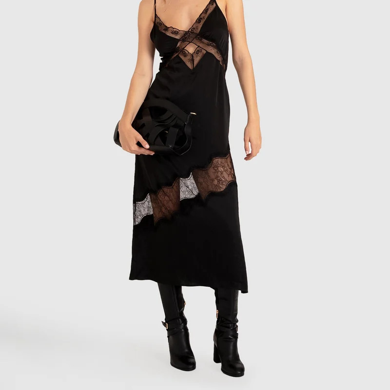 Belle & Bloom Heavenly Bodies Lace Slip Dress - Black - M | Verishop