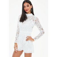 White Corded Lace Long Sleeve Romper | Missguided (US & CA)