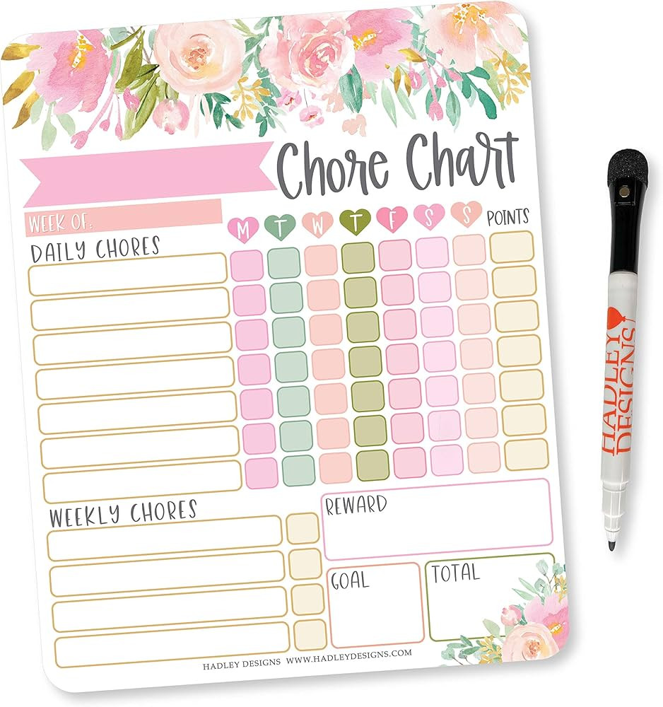 Pink Floral Kids Chore Chart Magnetic, Reward Chart for Kids, Good Behavior Chart for Kids at Hom... | Amazon (US)