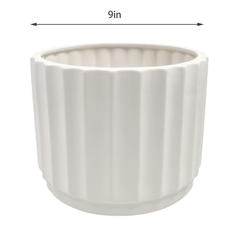 Indoor White Wave Cylinder Ceramic Pot, 9" | At Home