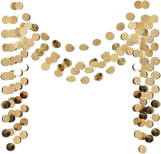 6 Pcs Glitter Champagne Gold Paper Circle Dots Garland (52 Feet) Party Hanging Bunting Birthday P... | Amazon (US)